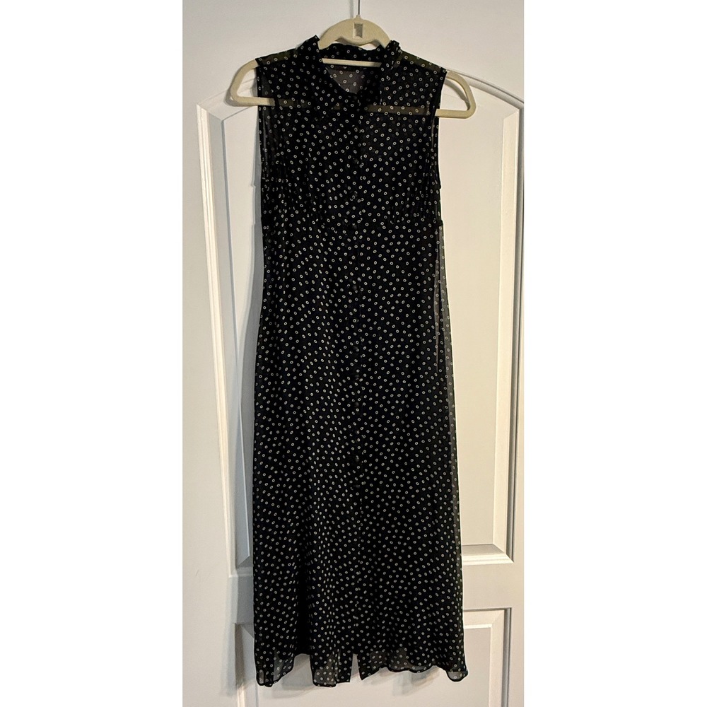 Vintage Classic Sleeveless Midi Dress Womens‎ 4 Black White Geometric Print